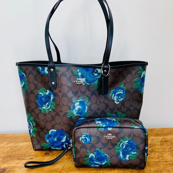 Coach Handbags - Coach Reversible Tote/Cosmetic Pouch Set